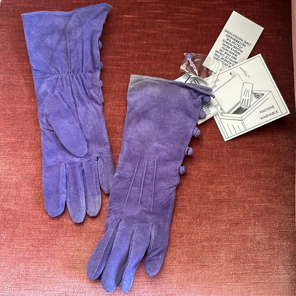 Vintage deadstock suede lined gloves washable purple gloves M New w/ Tag Lizden